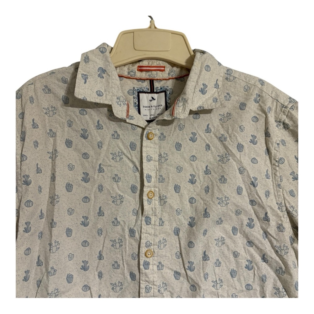 Denim and Flower Ricky Singh Mens Slim Fit Cactus Print  Button Down Shirt L